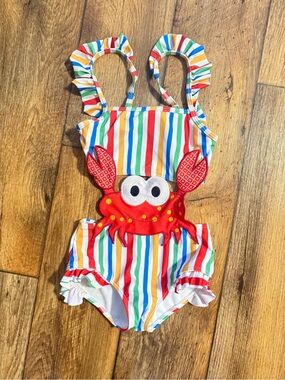 Kids Crab Stripe One-Piece Swimsuit -(5/6)